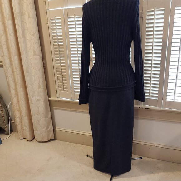 Vintage Peruvian Connection Charcoal Gray Wool/Alpaca Skirt & Sweater Set Size S - Picture 3 of 14